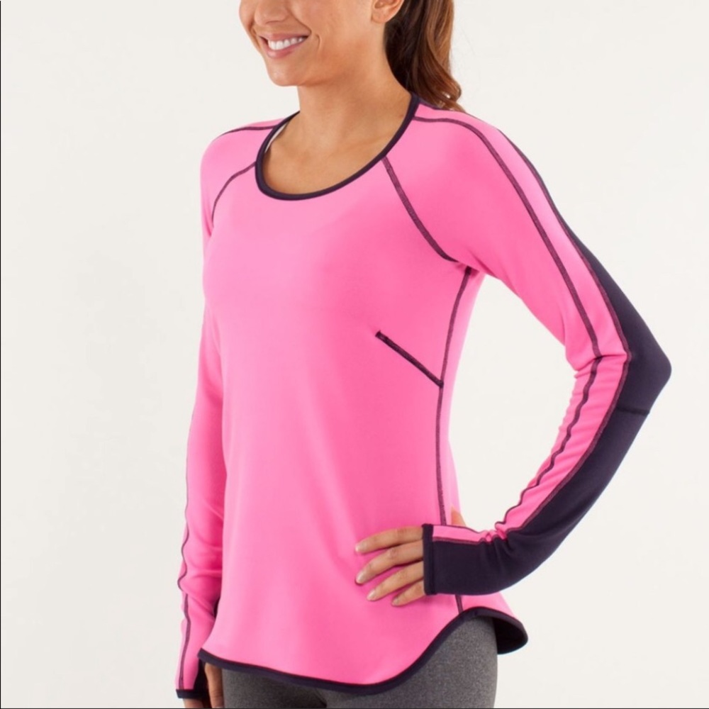 Lululemon Runder Under Reversible Long Sleeve Raspberry Glo Lite RULU Sz Small - Picture 4 of 16